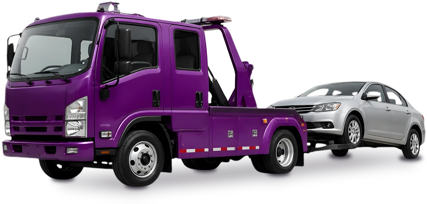 Guincho asa delta roxo rebocando um carro