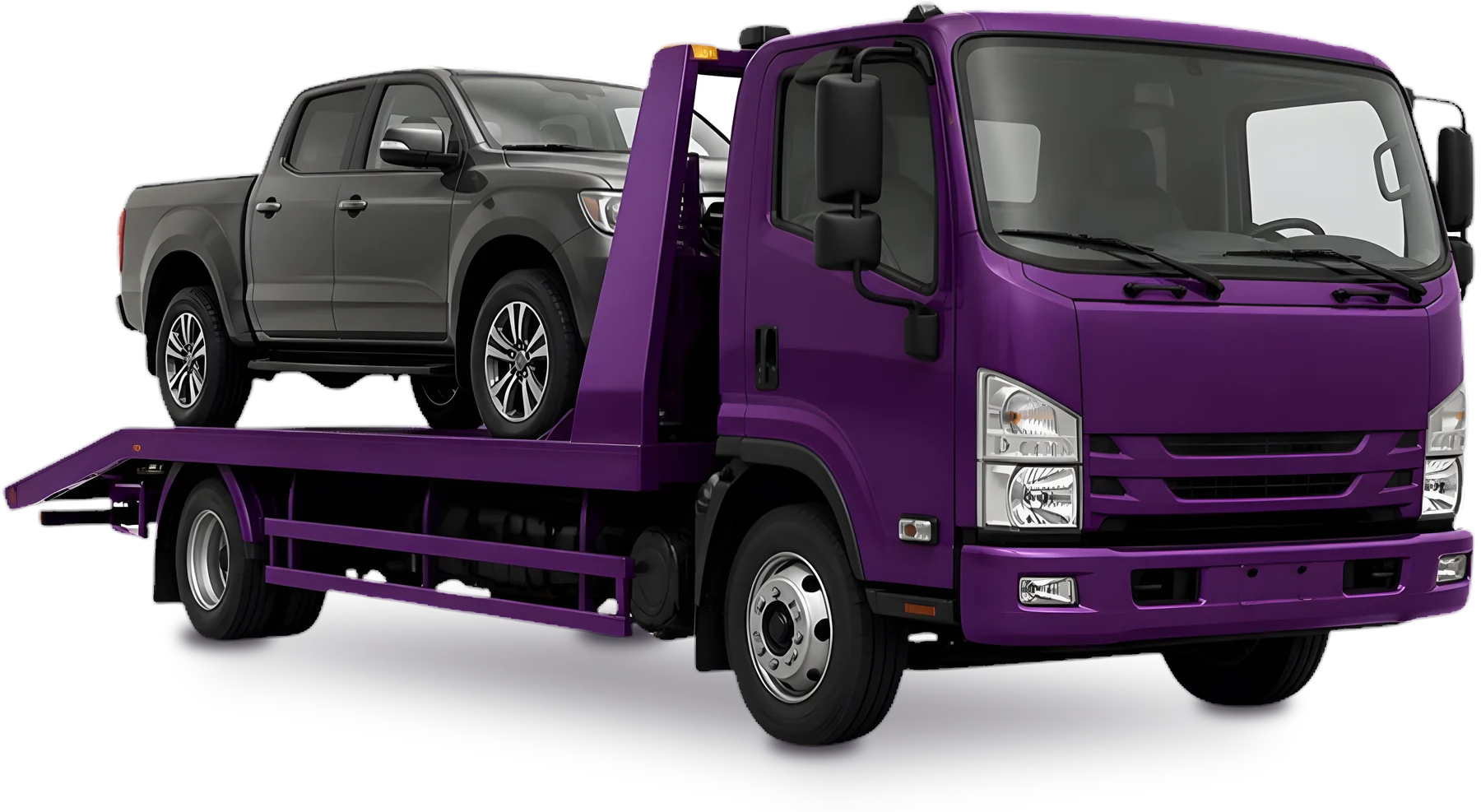 Guincho plataforma roxo levando uma picape